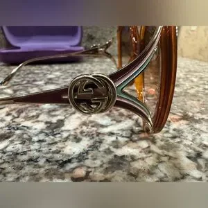 Gucci | Accessories | Gucci Browngold Gg026s Oversized  display picture 2